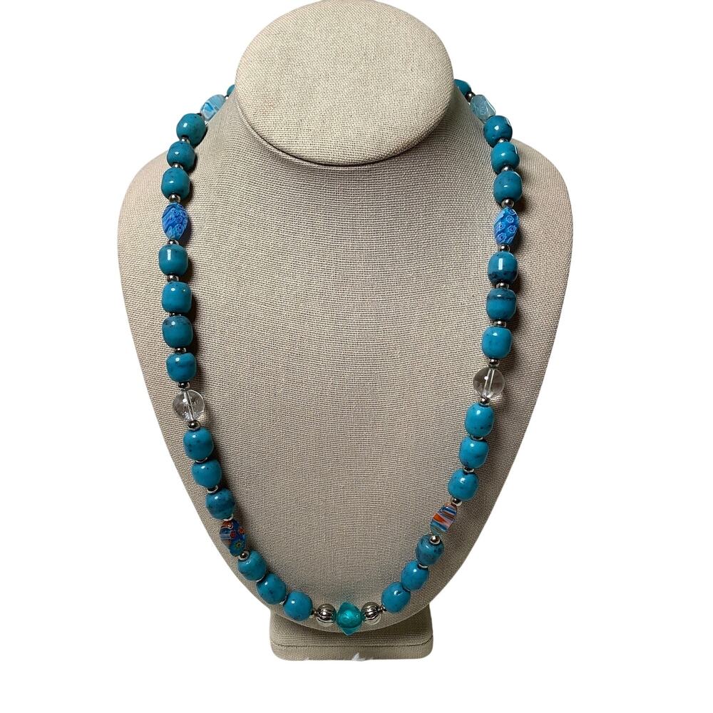 Native American Style Turquoise Beaded Necklace Southwestern Boho Vintage A7-44
